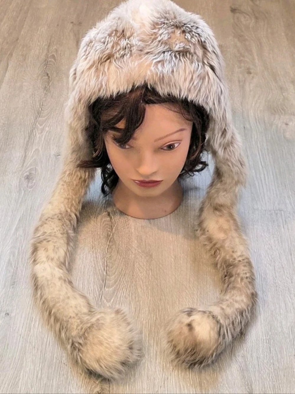 Vintage Dyed Tuscan Lamb Fur Hat and Attached Scarf Made in Italy